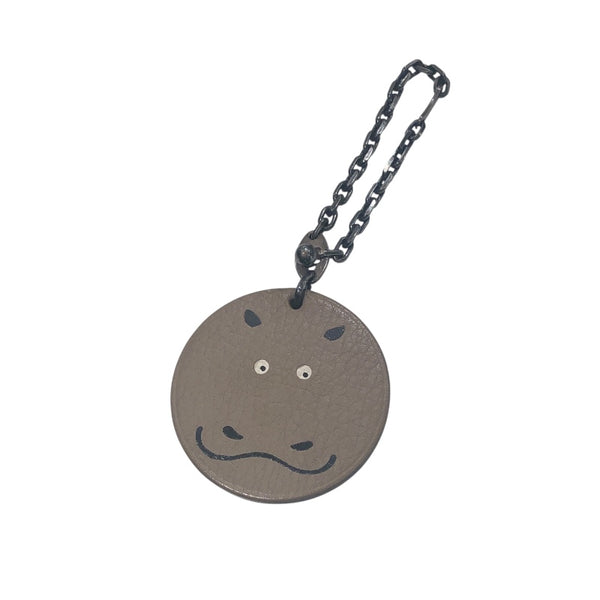 エルメス HERMES アニマルキーホルダーヒポポタマス グレー レザー レディース キーホルダー