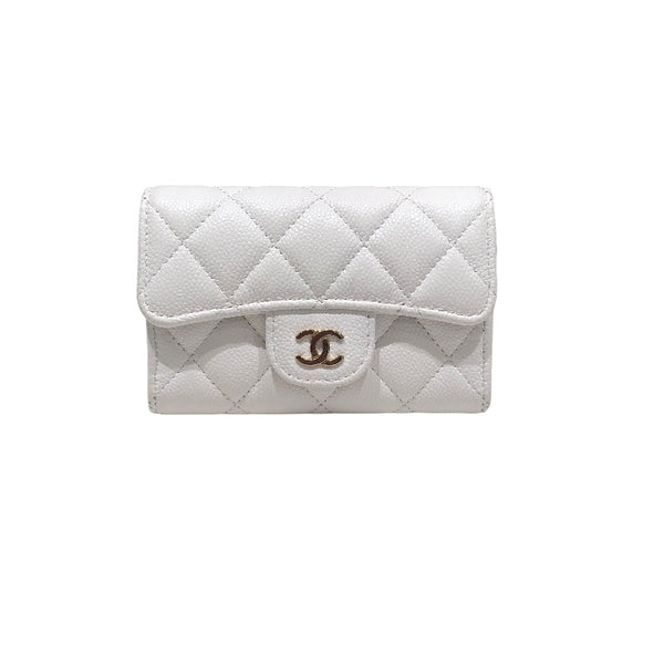 シャネル CHANEL マトラッセフラップカードケース AP0214 ホワイトGD金具 キャビアスキン レディース カードケース