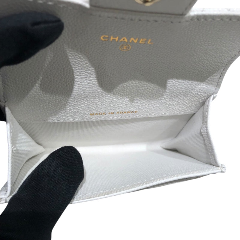 シャネル CHANEL マトラッセフラップカードケース AP0214 ホワイトGD金具 キャビアスキン レディース カードケース