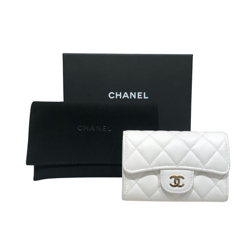 シャネル CHANEL マトラッセフラップカードケース AP0214 ホワイトGD金具 キャビアスキン レディース カードケース