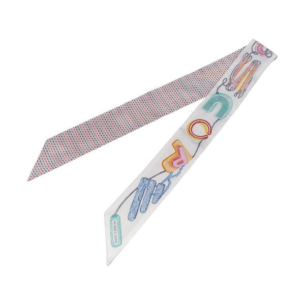 エルメス HERMES ツイリー CHEVALOSCOPENEON ホワイト シルク レディース スカーフ