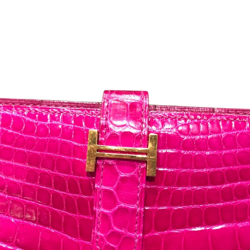 エルメス HERMES ベアンスフレ C刻 ローズシェヘラザード アリゲーター レディース 長財布