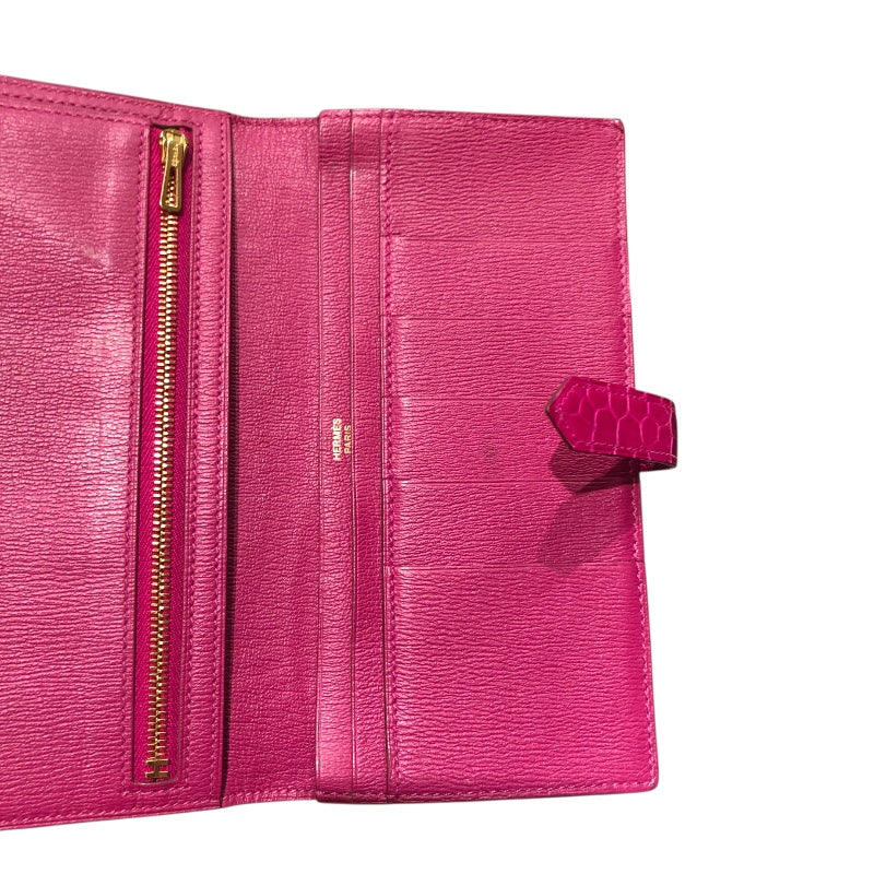 エルメス HERMES ベアンスフレ C刻 ローズシェヘラザード アリゲーター レディース 長財布