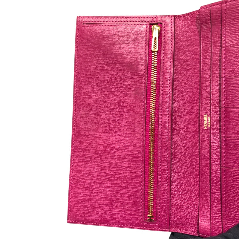 エルメス HERMES ベアンスフレ C刻 ローズシェヘラザード アリゲーター レディース 長財布