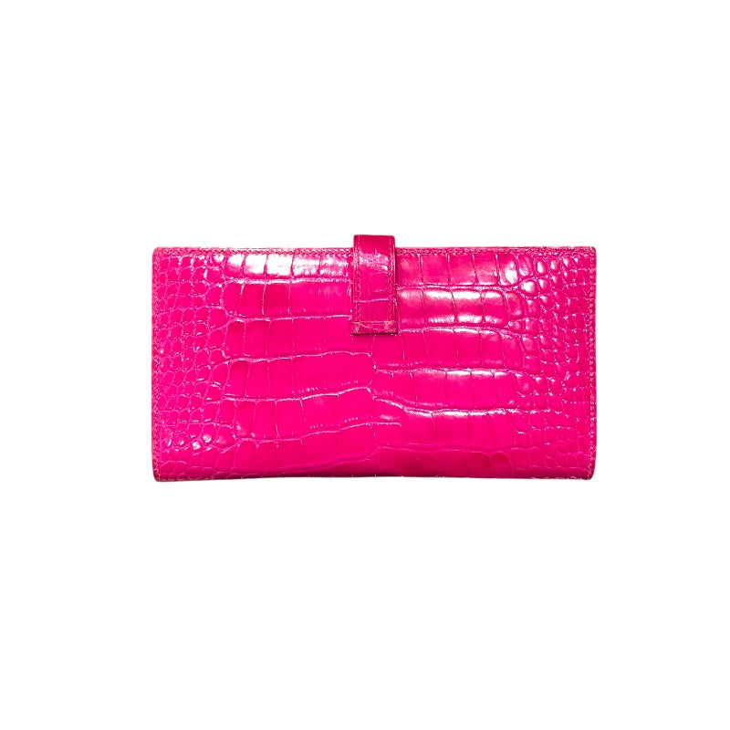 エルメス HERMES ベアンスフレ C刻 ローズシェヘラザード アリゲーター レディース 長財布