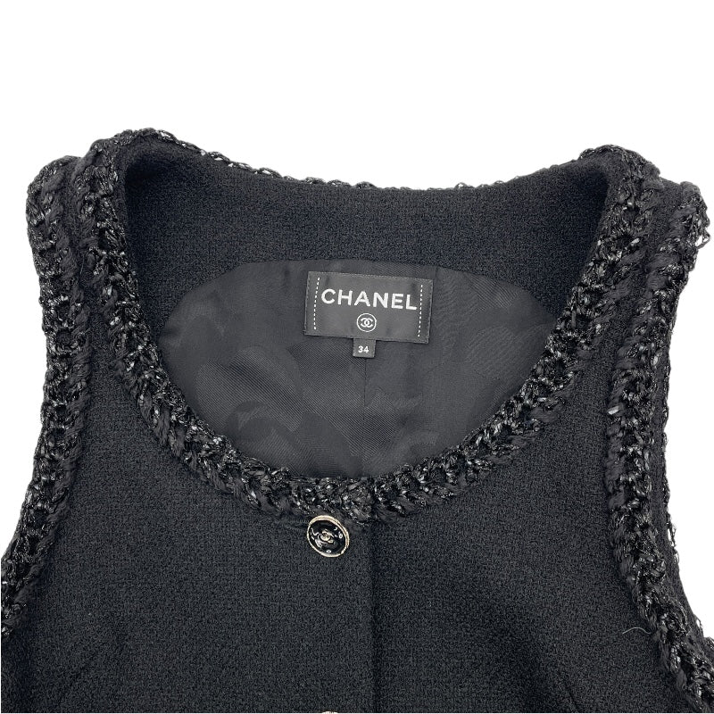 シャネル 24AW ウール LOOK49 ビジューボタン ベスト P78192 ブラック グレー 38【中古】 シャネル 24AW ウール LOOK49 ビジューボタン ベスト P78192 ブラック