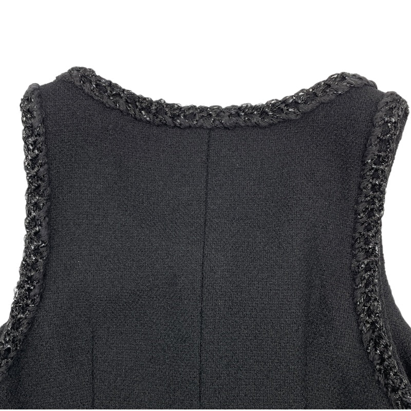 シャネル CHANEL ノーカラーウールツイードドレス P80424 ブラック
