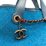 シャネル CHANEL 2WAYチェーントート A66709 ターコイズブルー フェルト・レザー レディース トートバッグ