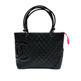 シャネル CHANEL カンボンラインラージトート A25169 ブラック　シルバー金具 カーフ レディース ハンドバッグ