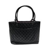 シャネル CHANEL カンボンラインラージトート A25169 ブラック　シルバー金具 カーフ レディース ハンドバッグ