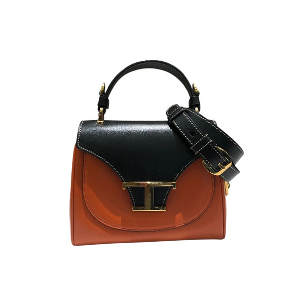 トッズ TOD'S Tタイムレス2WAYハンドバッグ オレンジ・ブラック