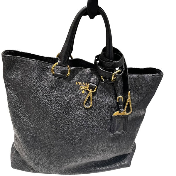 P*e様 PRADA トートバッグ ブラック キャンバス地 ゴールド金具 L プラダ PRADA ロゴ2WAYトート ブラック レザー レディース トート