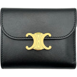セリーヌ CELINE トリオンフスモールフラップウォレット 10D783 ブラック ゴールド金具 シャイニーカーフ レディース 二つ折り財布