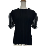 Rene チュールパフスリーブ切替半袖ニットシャツ 6222541 ブラック アセテート レディース 半袖シャツ