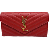 サンローラン SAINT LAURENT カサンドララージフラップウォレット 372264 レッド ゴールド金具 レザー レディース 長財布