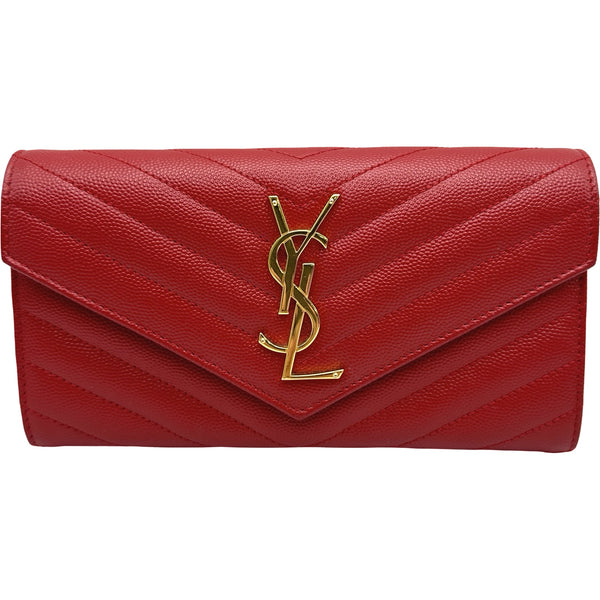 【極美品】YVES SAINT LAURENT 長財布 レッド 型押しレザー サンローラン SAINT LAURENT カサンドララージフラップウォレット