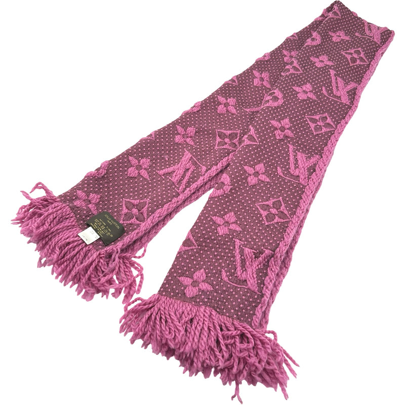 【美品】ルイヴィトン モノグラム マフラー ピンク＆グレー ルイ・ヴィトン LOUIS VUITTON エシャルプ・ロゴマニア M70461 ピンク
