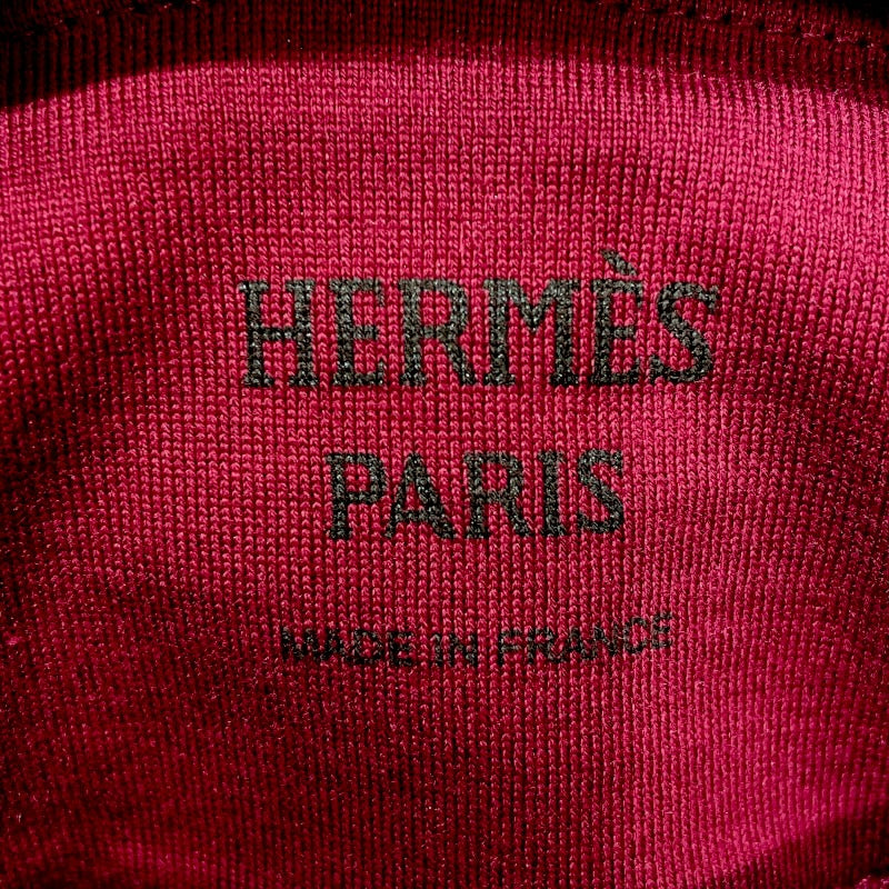 エルメス HERMES シェーヌダンクル刺繍半袖ワンピース ボルドー コットン レディース ワンピース