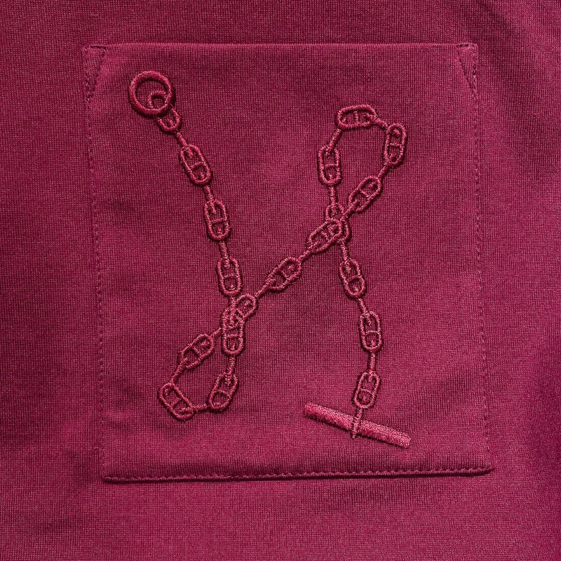 エルメス HERMES シェーヌダンクル刺繍半袖ワンピース ボルドー コットン レディース ワンピース