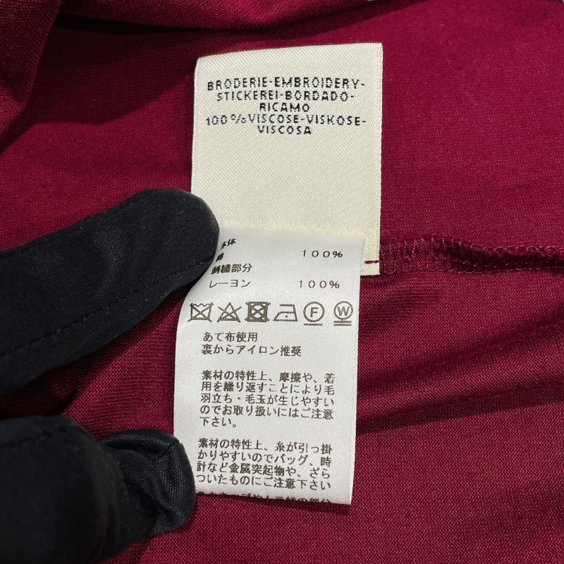 エルメス HERMES シェーヌダンクル刺繍半袖ワンピース ボルドー コットン レディース ワンピース