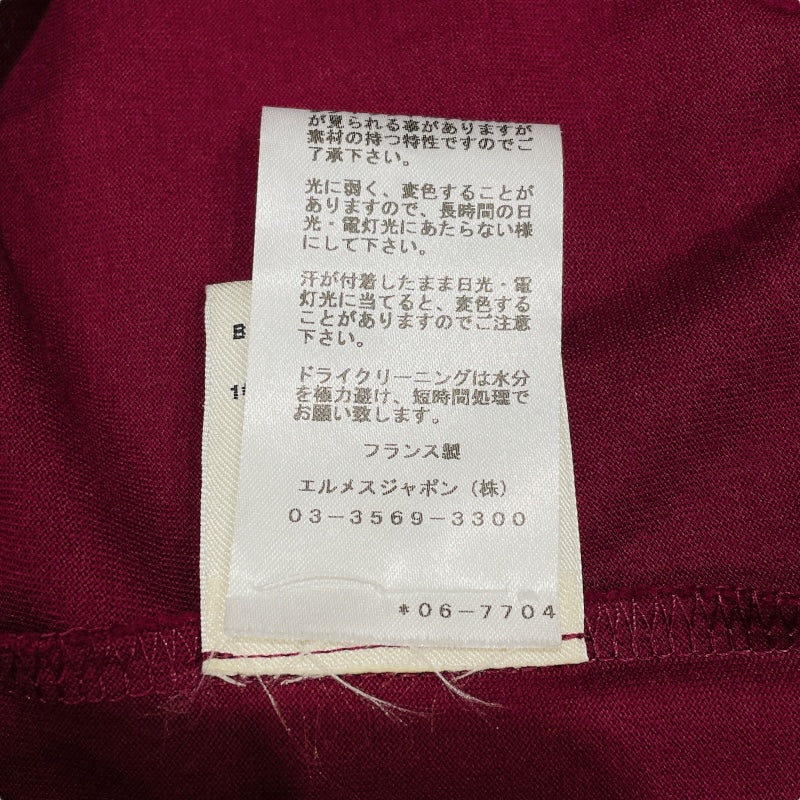 エルメス HERMES シェーヌダンクル刺繍半袖ワンピース ボルドー コットン レディース ワンピース