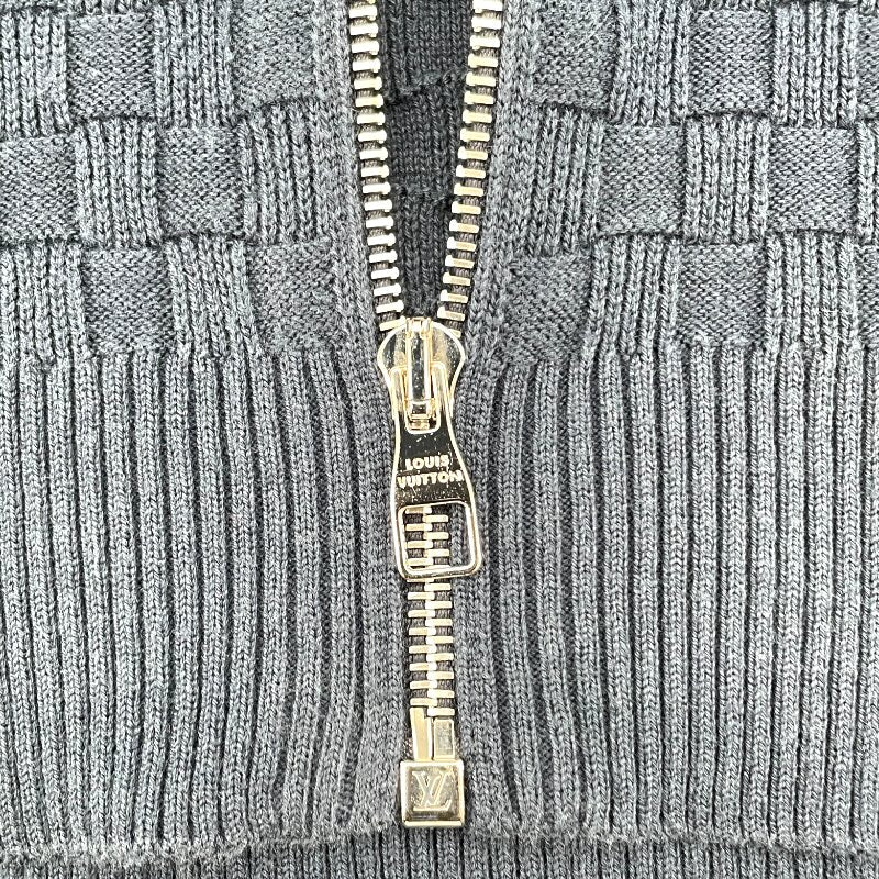 ルイ・ヴィトン LOUIS VUITTON ダミエジャガードジップアップカーディガン ネイビー ウール メンズ カーディガン