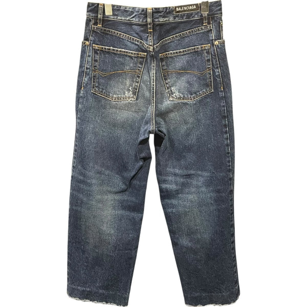 バレンシアガ BALENCIAGA フェード加工ワイドデニムパンツ インディゴ コットン レディース デニムパンツ