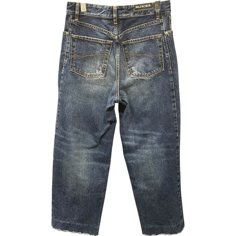 バレンシアガ BALENCIAGA フェード加工ワイドデニムパンツ インディゴ コットン レディース デニムパンツ