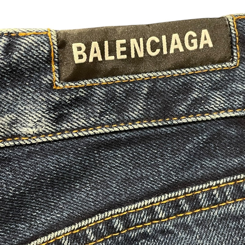バレンシアガ BALENCIAGA フェード加工ワイドデニムパンツ インディゴ コットン レディース デニムパンツ