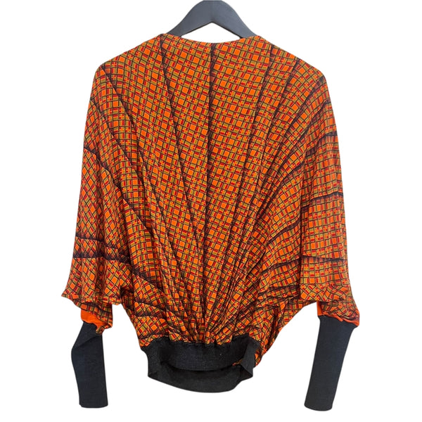 エルメス HERMES 総柄シルクトップス 38 オレンジ シルク/ウール レディース ブラウス