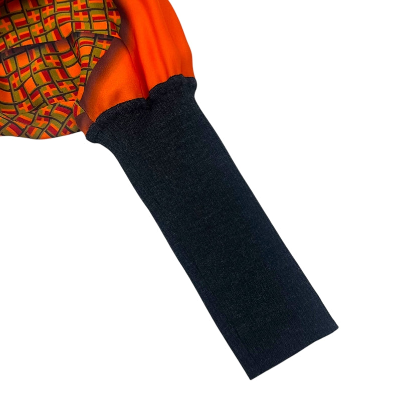 エルメス HERMES 総柄シルクトップス 38 オレンジ シルク/ウール