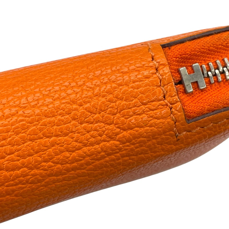 エルメス HERMES アザップロング □O刻 オレンジ×シルバー金具 シェーブル ユニセックス 長財布