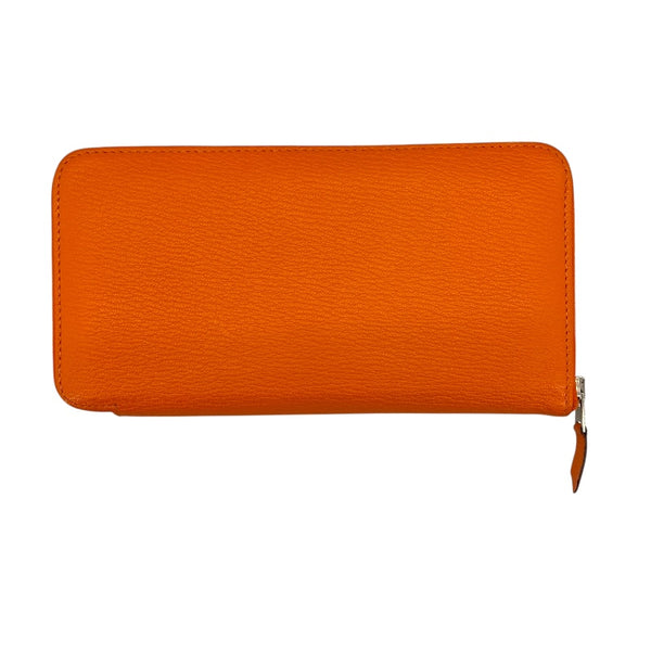 エルメス HERMES アザップロング □O刻 オレンジ×シルバー金具 シェーブル ユニセックス 長財布