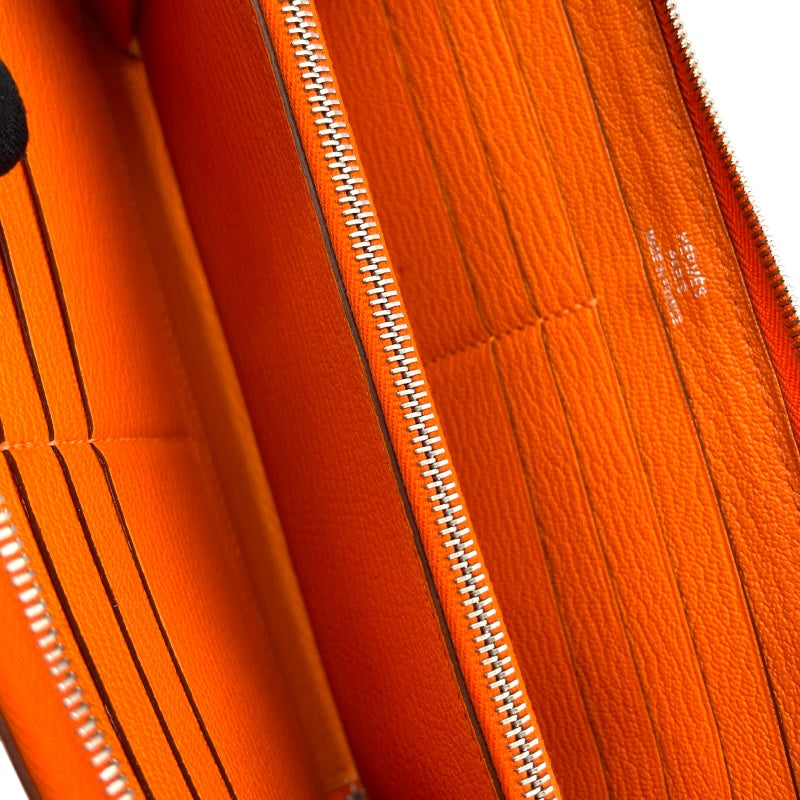 エルメス HERMES アザップロング □O刻 オレンジ×シルバー金具 シェーブル ユニセックス 長財布