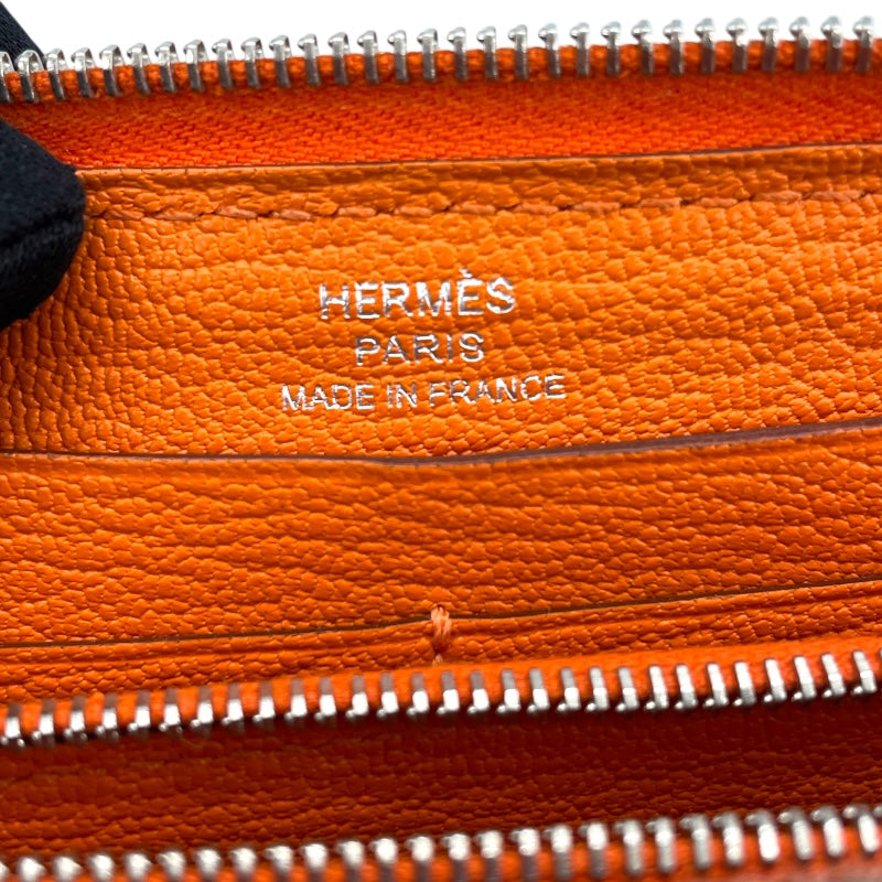 エルメス HERMES アザップロング □O刻 オレンジ×シルバー金具 シェーブル ユニセックス 長財布