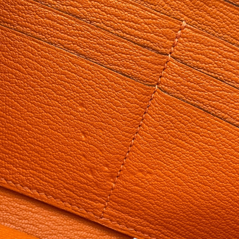 エルメス HERMES アザップロング □O刻 オレンジ×シルバー金具 シェーブル ユニセックス 長財布