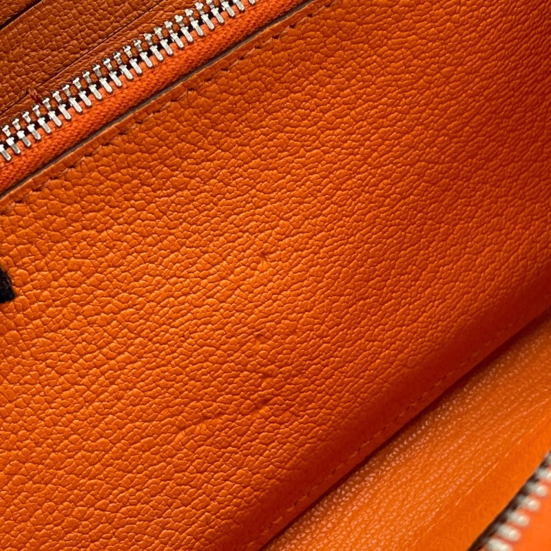 エルメス HERMES アザップロング □O刻 オレンジ×シルバー金具 シェーブル ユニセックス 長財布