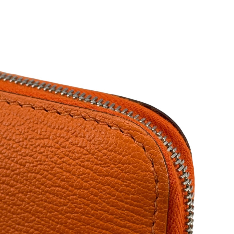エルメス HERMES アザップロング □O刻 オレンジ×シルバー金具 シェーブル ユニセックス 長財布