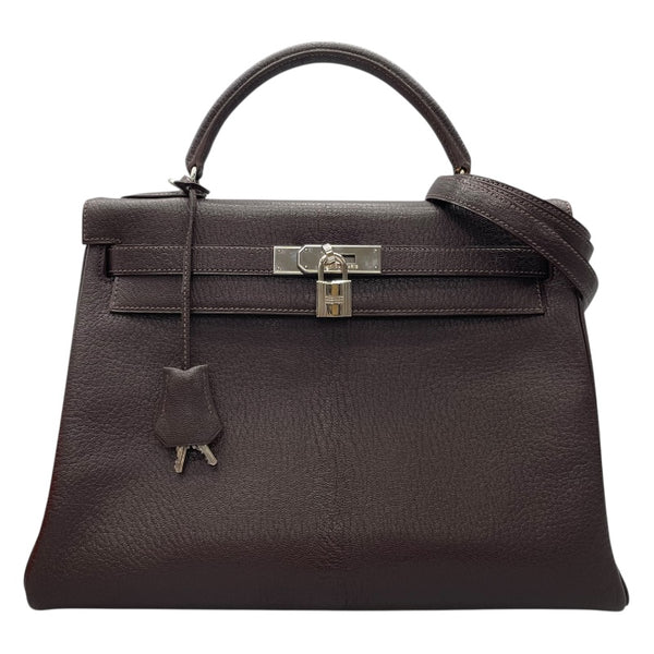 エルメス HERMES ケリー32 □F刻印　(2002年製) ショコラ　シルバー金具 シェーブル レディース ハンドバッグ