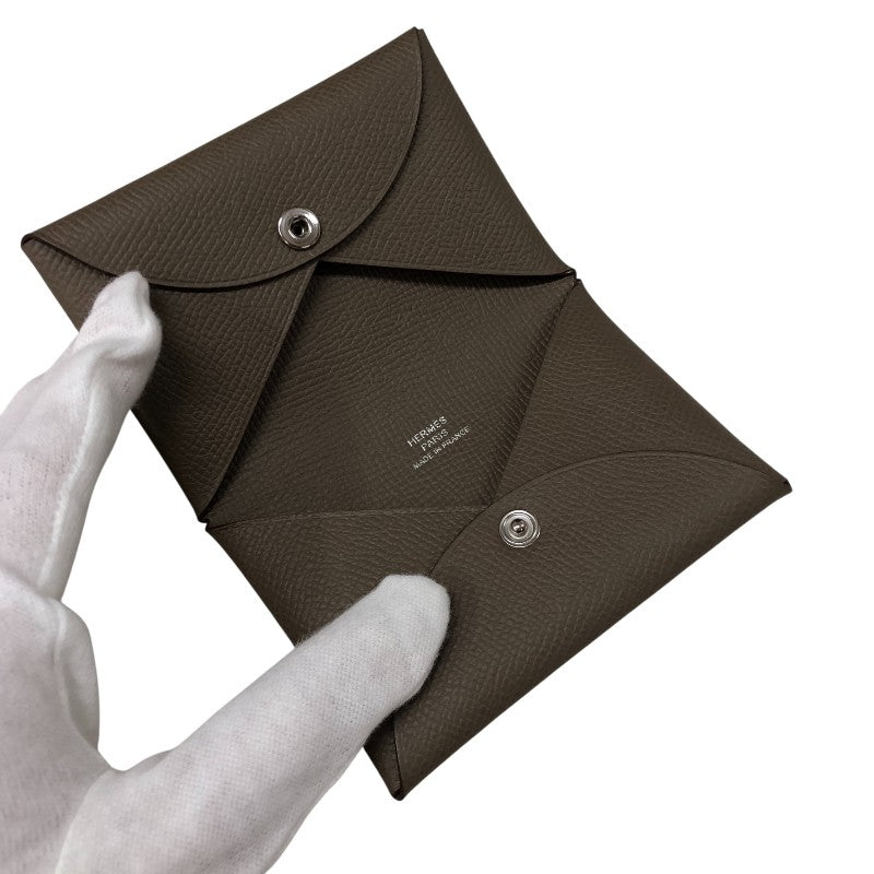 エルメス HERMES カルヴィ W刻 エトゥープ シルバー金具 エプソン ユニセックス カードケース