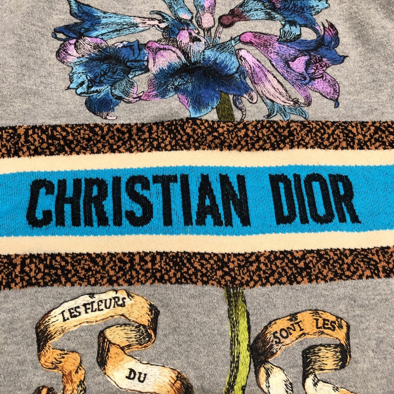 クリスチャン・ディオール Christian Dior フラワーロゴ半袖スウェットシャツ 113S05A4013 グレー コットン コットン レディース 半袖Ｔシャツ