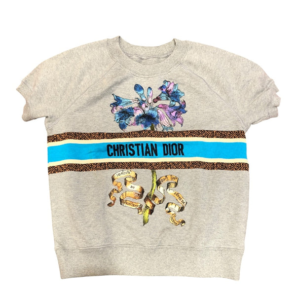クリスチャン・ディオール Christian Dior フラワーロゴ半袖スウェットシャツ 113S05A4013 グレー コットン コットン レディース 半袖Ｔシャツ
