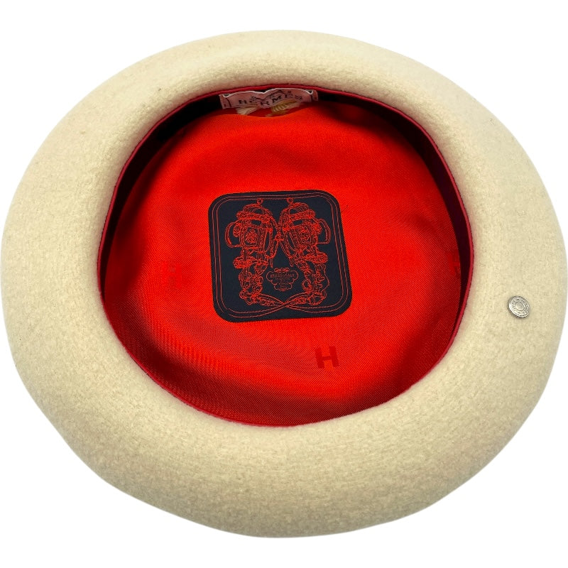 エルメス HERMES サントノーレセリエボタン ベレー帽 ホワイト ウール レディース その他ファッション雑貨