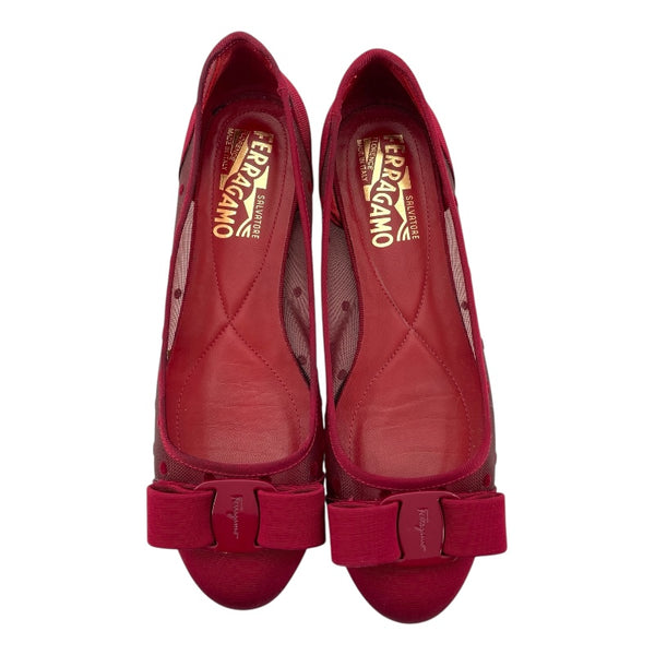 サルヴァトーレ・フェラガモ Salvatore Ferragamo ヴァラリボンドメッシュパンプス レッド レディース パンプス