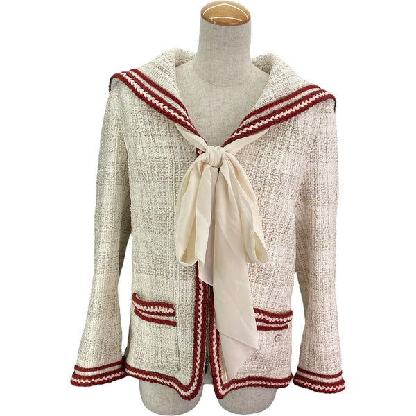 シャネル CHANEL セーラーカラーツイードジャケット ホワイト ツイード レディース その他アウター