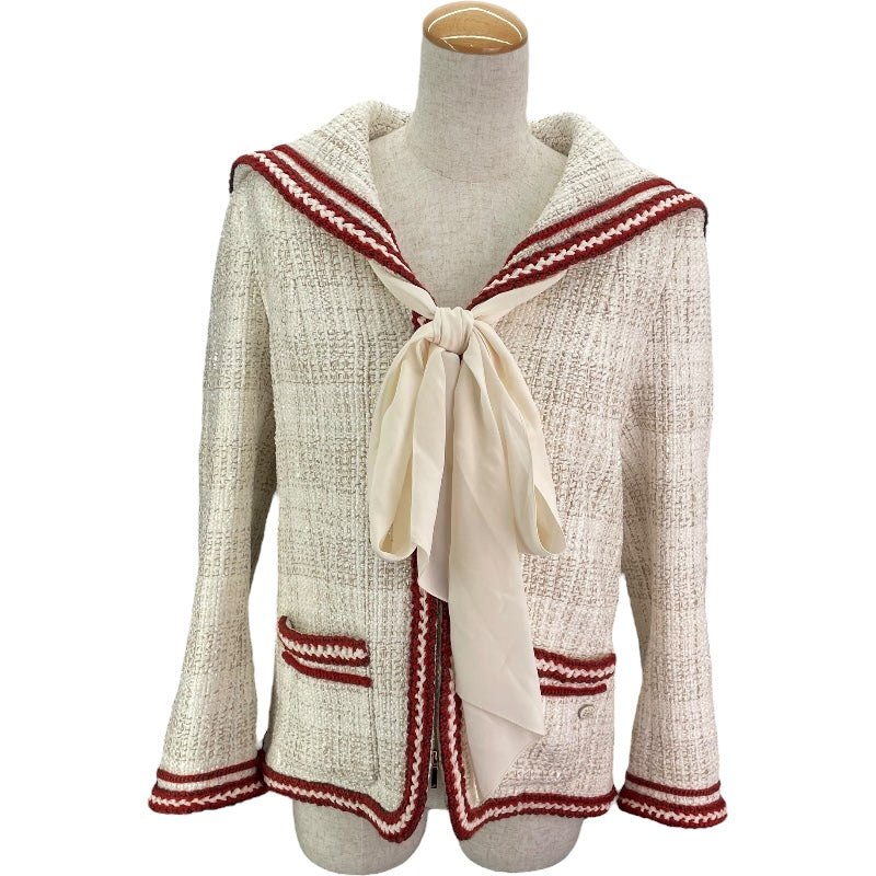 シャネル CHANEL セーラーカラーツイードジャケット ホワイト ツイード レディース その他アウター