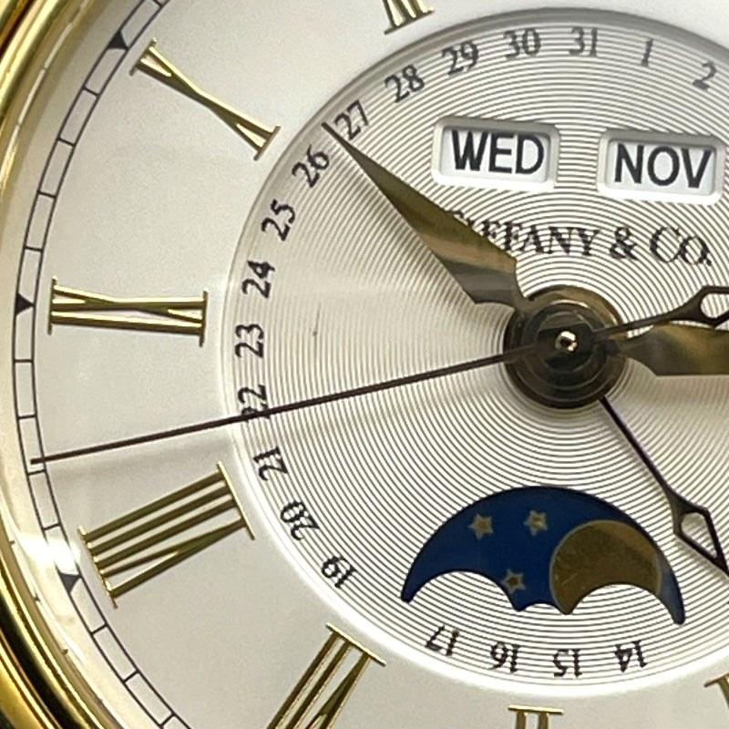 ティファニー TIFFANY＆CO トリプルカレンダー ムーンフェイズ 17042084 ホワイト K18YG/革ベルト 自動巻き メンズ 腕時計