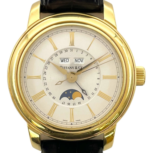 ティファニー TIFFANY＆CO トリプルカレンダー ムーンフェイズ 17042084 ホワイト K18YG/革ベルト 自動巻き メンズ 腕時計