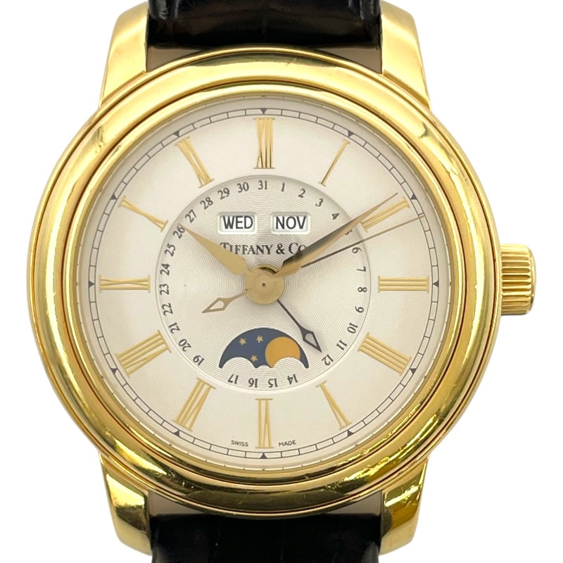 ティファニー TIFFANY＆CO トリプルカレンダー ムーンフェイズ 17042084 ホワイト K18YG/革ベルト 自動巻き メンズ 腕時計