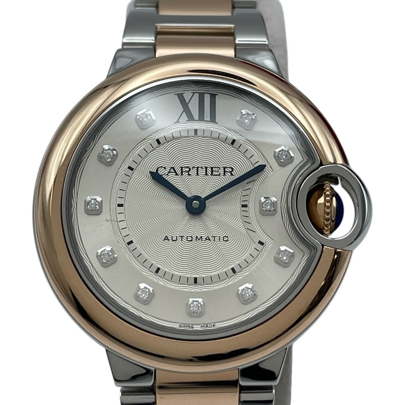 カルティエ Cartier バロンブルー ドゥ カルティエ 33mm W3BB0006 シルバー K18PG/SS 自動巻き レディース 腕時計